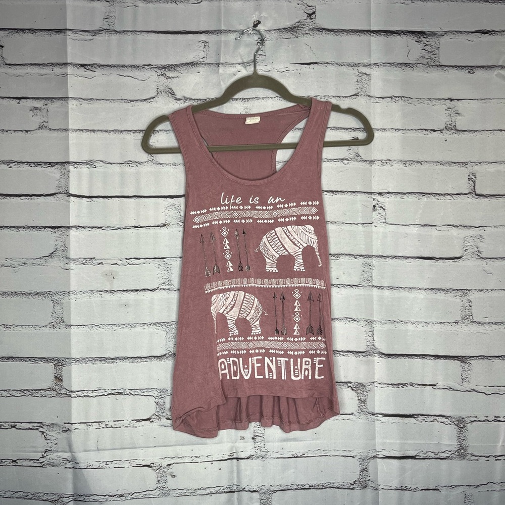 Darling Blue Mauve Elephant Graphic Life Is An Adventure Tank Women’s M Boho Y2K